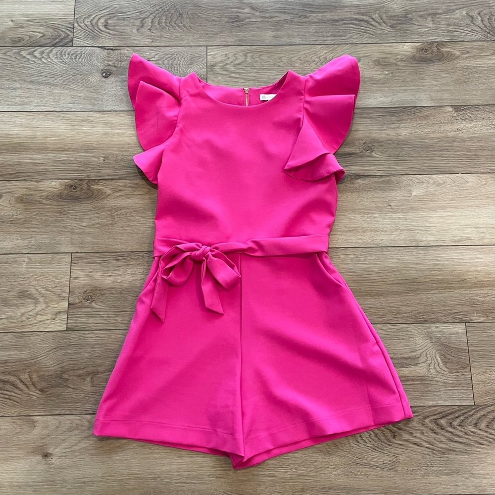 GB Girls Tiered Ruffle Sleeve Tie Front Romper Size 14